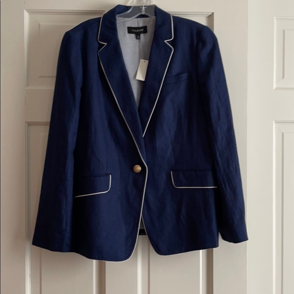 Talbots navy/White trim linen jacket